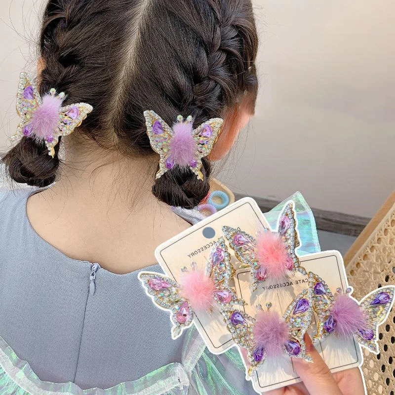 3D Movable Butterfly Hairpin Elegant Rhinestone Hair Clips For Women Fur Ball Barrettes Hair Clip Headwear Hair Accessories