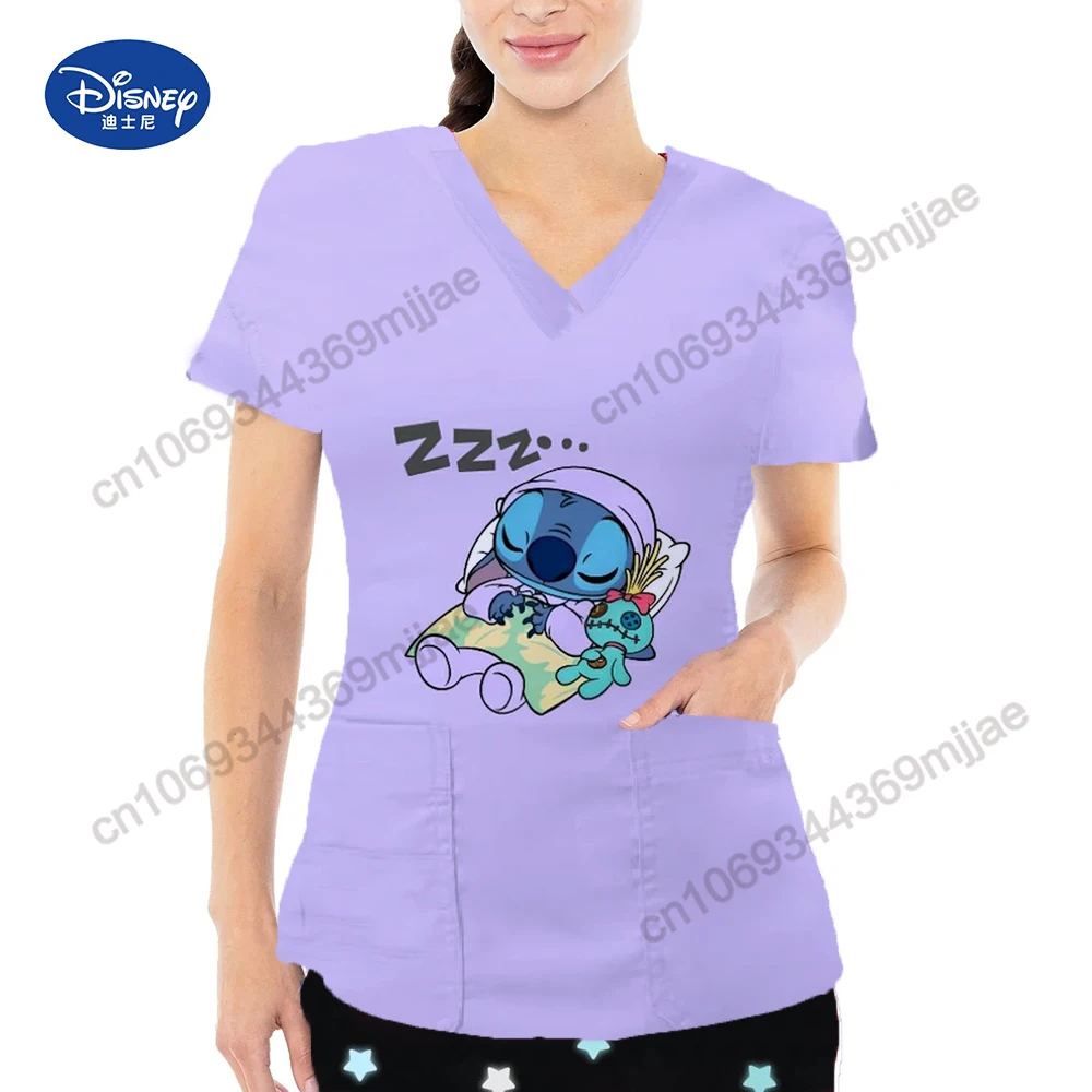 2024 Summer New Cartoon Pattern Double Pocket V-Neck Design Style and Y2k Style for Women T-Shirt Anime T-Shirts Womens Clothes