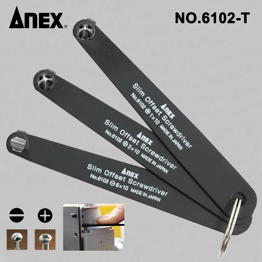 Anex Ultra Low Profile Offconjunto Chave de Fenda Grupo ph sl Chave de Fenda Área Apertada Feito no Japão No.6102 Series 10 mm 14 mm 1pc