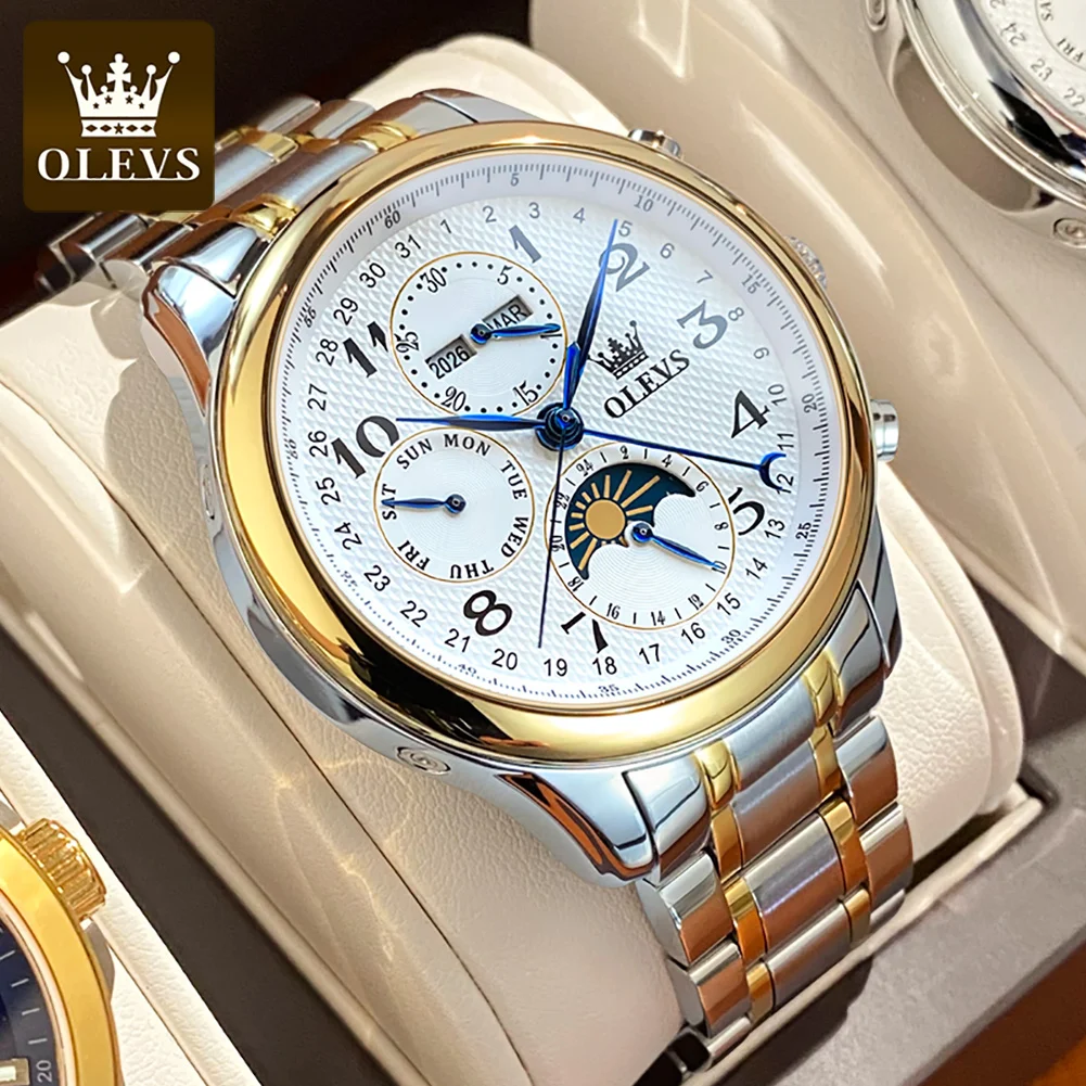 

OLEVS New Business Men Mechanical Watch Men Stainless Steel Waterproof Multifunction Moon Phase 24 Hours Automatic Watches Mens