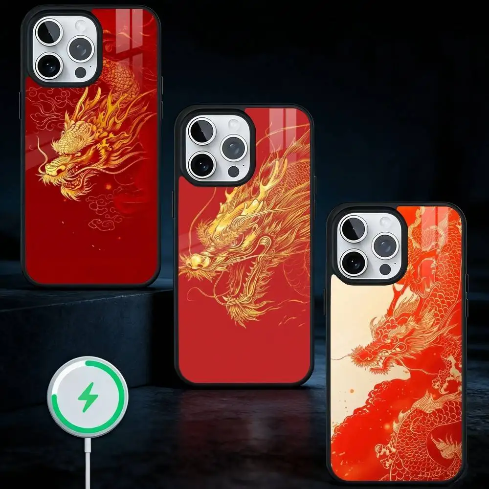 

Chinese Dragon Horse Phone Case For iPhone17,16,15,14,13 Plus,Pro Max Magnetic For Magsafe Wireless Charging