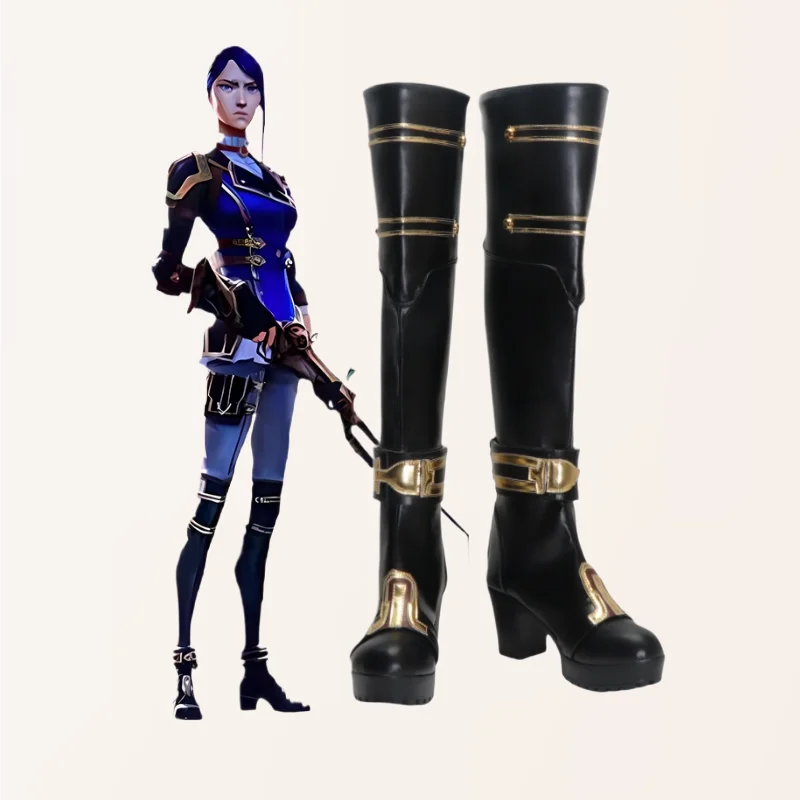 

LOL Arcane, сезон 2, Кейтлин Кирамман, обувь для косплея, ботинки, черные высокие сапоги для вечеринки в честь Хэллоуина, индивидуальный заказ