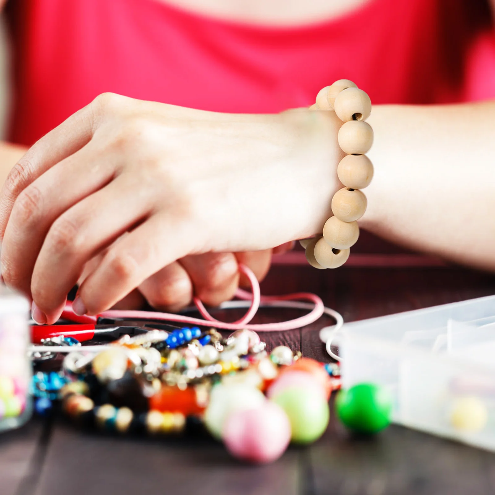 100pcs Natural Wooden Beads Smooth Round Craft Diy Threading Macrame Large For Jewelry Decor Creative Projects