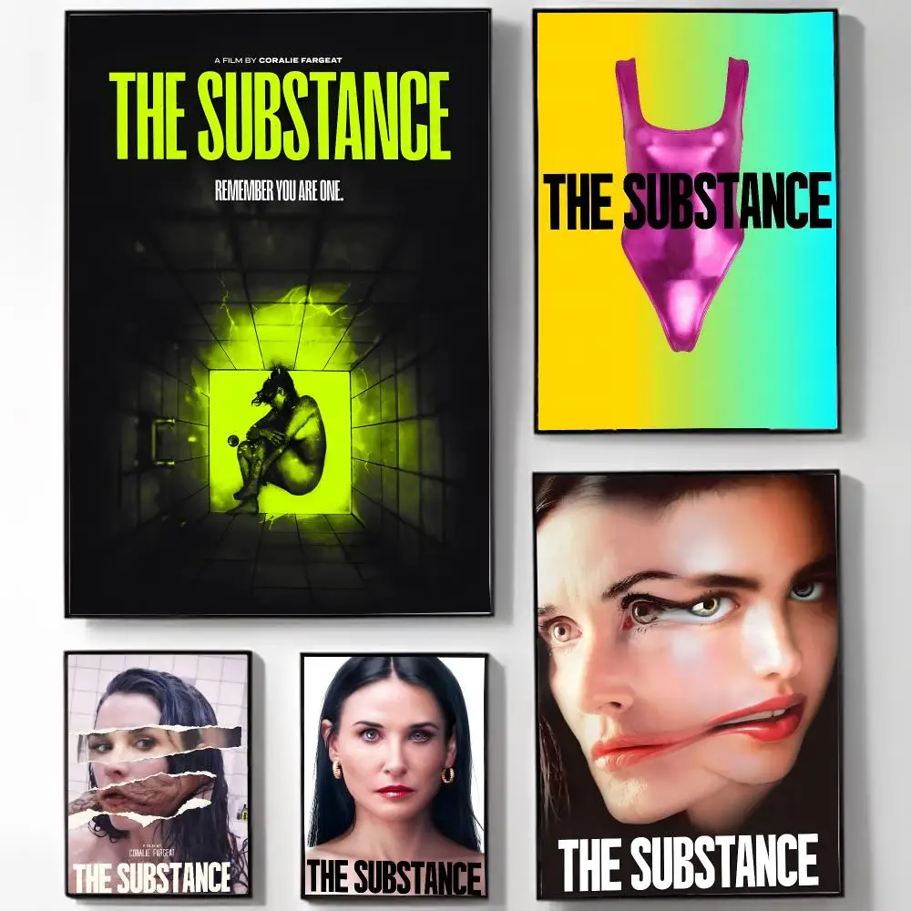 Grim Horror Motion Picture T-The Substance Poster Self-adhesive Art Waterproof Sticker Coffee House Dorm Room Wall Decor