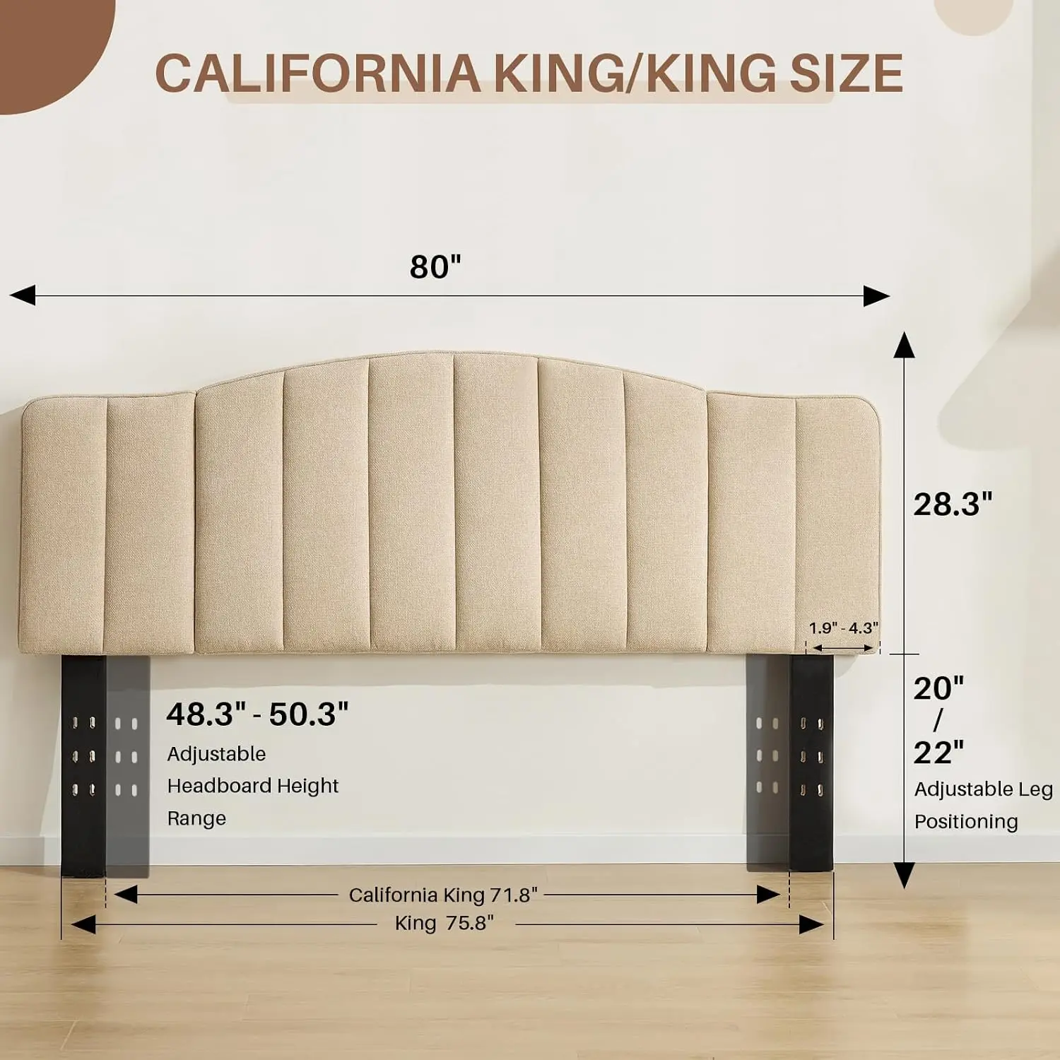 King Size Headboard Only, Upgraded One-Piece Bed Headboards | Adjustable Height&Width Upholstered California King, Customized
