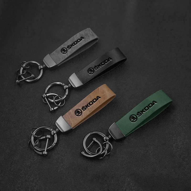 Leather Car Keychain Key Chain Rings For Skoda VRS Octavia SUPERB FABIA KAMIQ KAROQ KODIAQ RAPID Yeti Auto Keyring Accessories