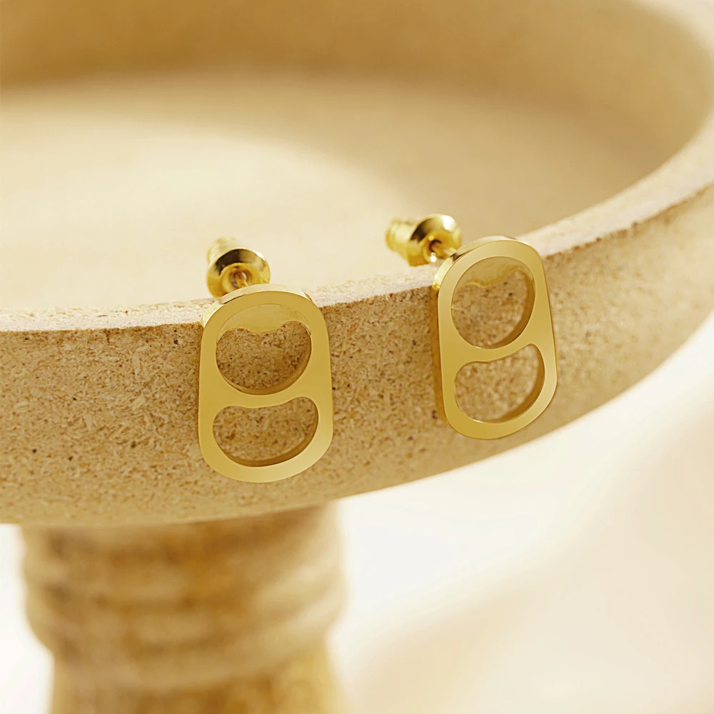 Stainless Steel Minimalist Golden Hollow Simple Drink Bottle Can Lid Cap Earring Favorite Souvenir Jewelry