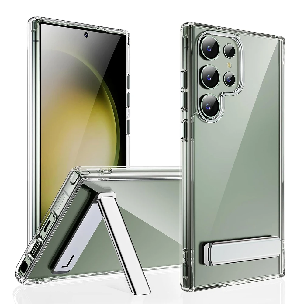 UYUXIO Transparente Handyhülle mit Ständer für Samsung Galaxy S26 S25 S24 S23 Ultra Plus 22 Hüllen mit Aufstellfunktion und Halterung