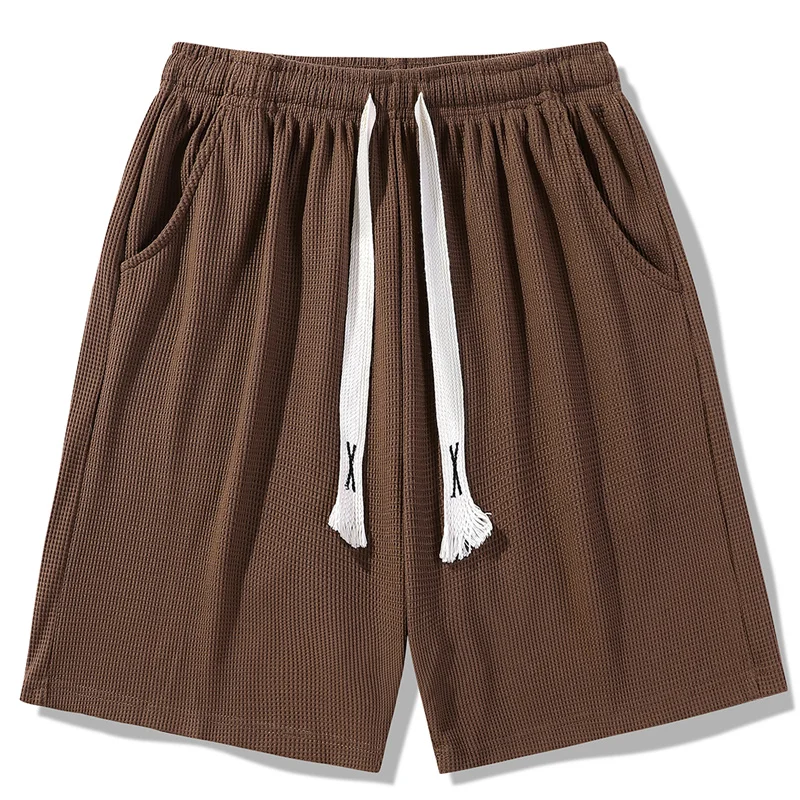 شورت رياضي للرجال في الصيف، سروال رقيق من الحرير الجليدي سريع الجفاف بخمسة أرباع، شورت برباط على طراز الوافل #5