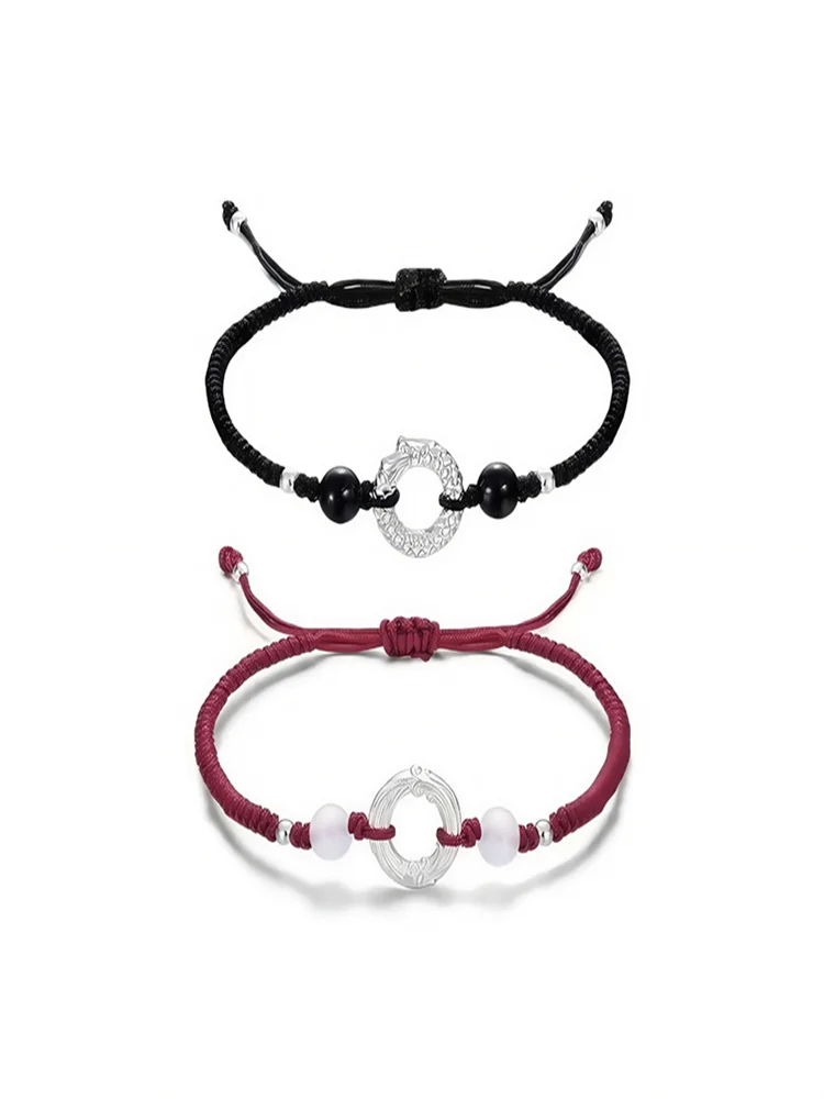 

Pure silver S999 Dragon Phoenix Chengxiang men and women's hand rope retro couple handmade woven bracelet birthday gift