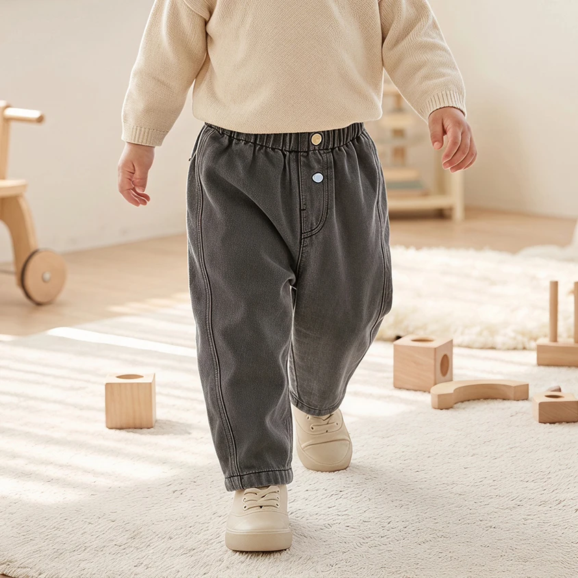 Autumn Kids' Pants and Jeans 1-6T Solid Color Korean Kids Clothes Loose Soft Girls Casual Pants Boys Denim Blue Trousers
