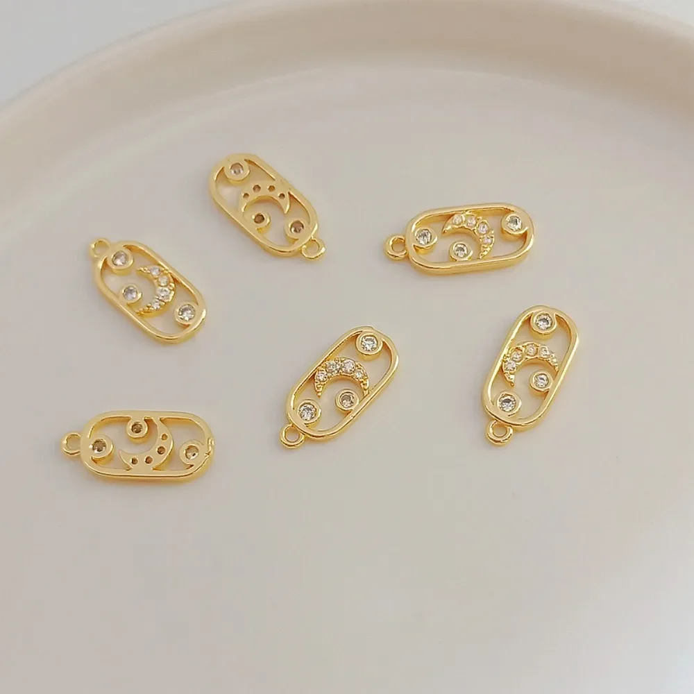 

14K Gold-plated Oval with Zirconium Inlaid Small Moon Multi-ring Pendant, DIY Handmade Bracelet Necklace Accessory