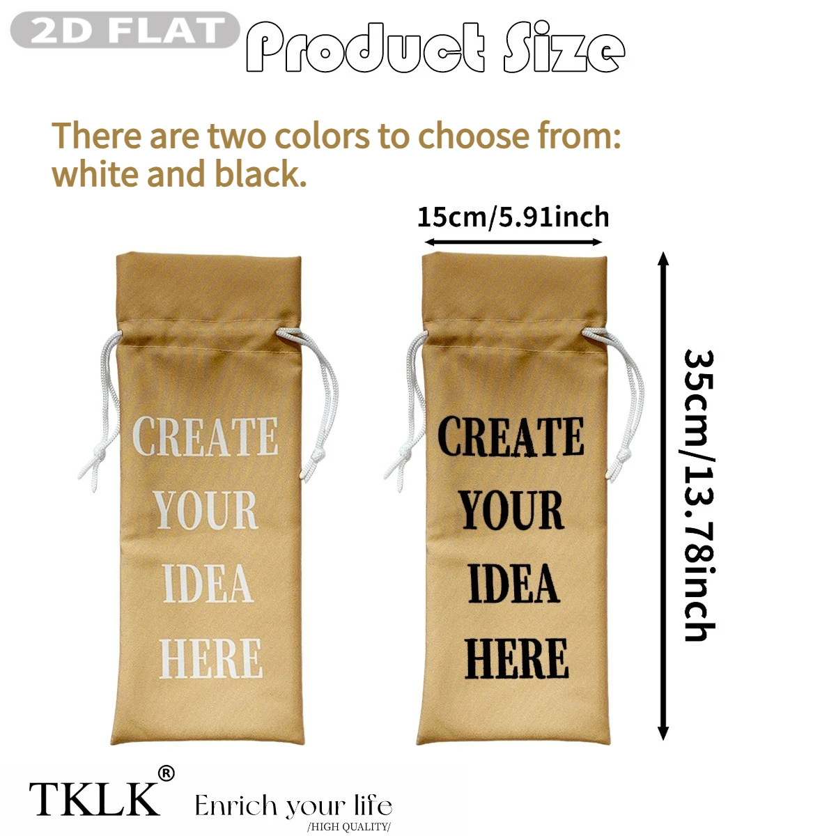 2D FLAT 1pc Custom Wine Bottle Gift Bag with Drawstring, Party Drawstring Gift Bag, Personalized with Your Text, Reusable Fabric