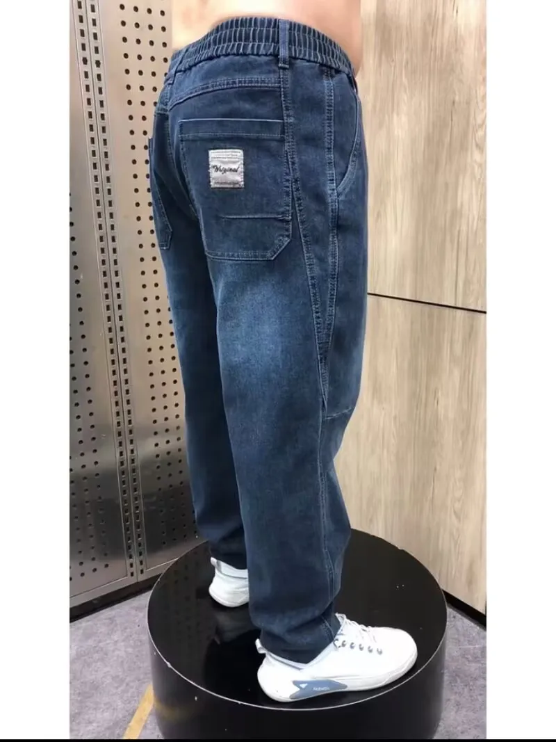 

Высококачественные мужские свободные джинсы-«папины» брюки из хлопка для весны и осени, повседневные, износостойкие, в стиле «гарлен», простые, длинные брюки