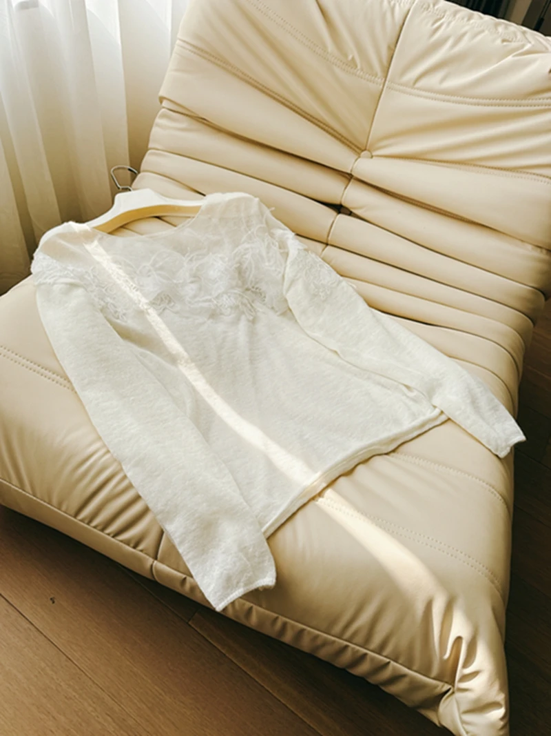 

Ele Swan Ne Gentlewoman's Knitted Woolen Sweater One-oulder Base Layer Beautiful Fairy-Like White Heavy-Work Knitwear
