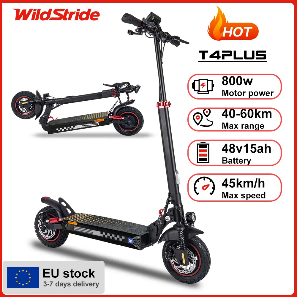 Trottinette électrique Wildstride 800W, moteur 48V, batterie 15Ah, autonomie 60KM, vitesse 45km/h, pneus tout-terrain de 10 pouces, escooter, charge 120kg, T4PLUS trottinettes électriques