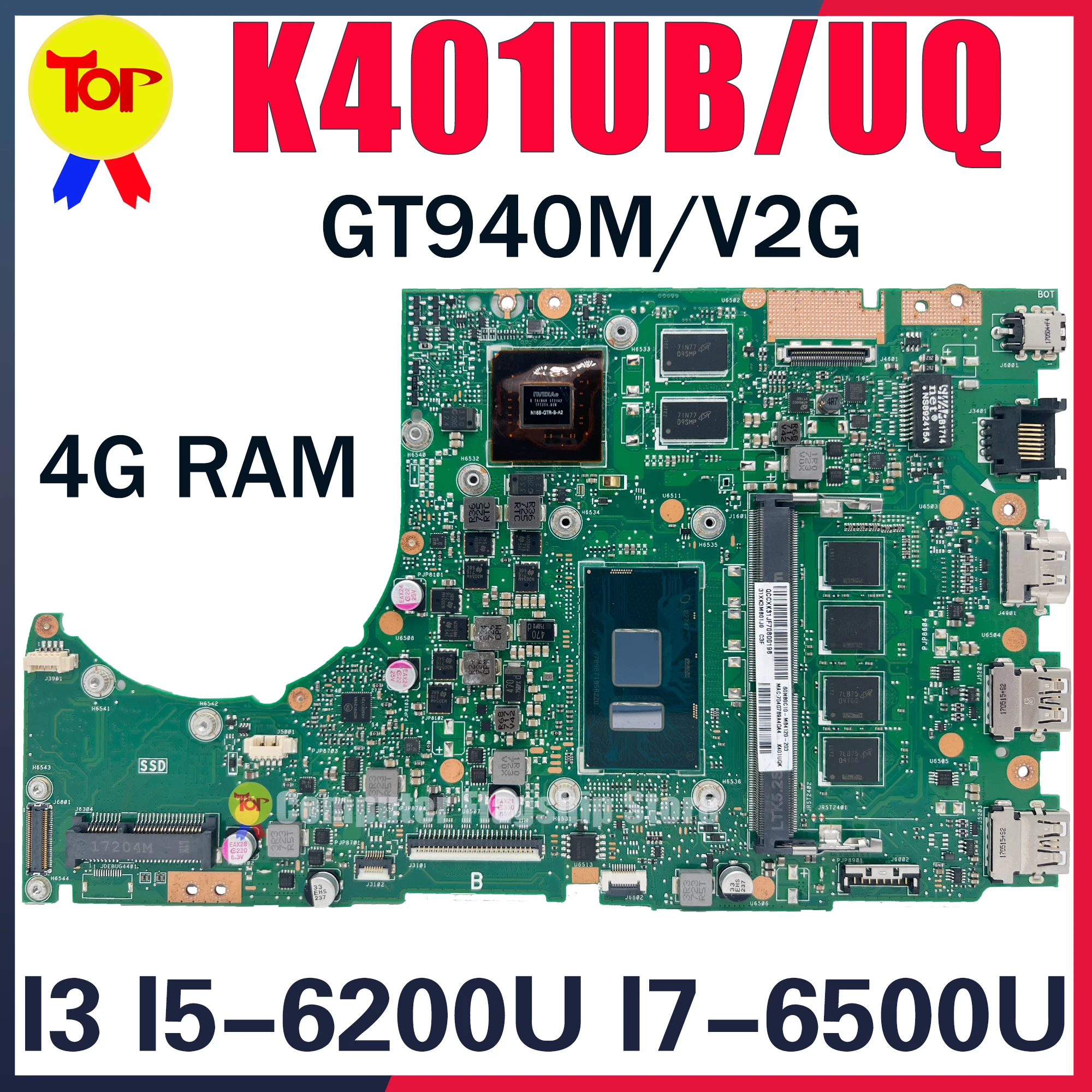 K401UB Ordinateur Portable Carte Mère Pour ASUS K401U A401U K401UQ K401UQK 4G-RAM I3 I5-6200U I7-7500U 940M/V2G Carte Mère