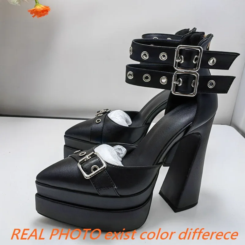 ORCHA LISA Punk Gothic Double Platform Women Shoes Pointed Toe Gladiator Sandals Plus Size 46 47 48 Metal Decoration