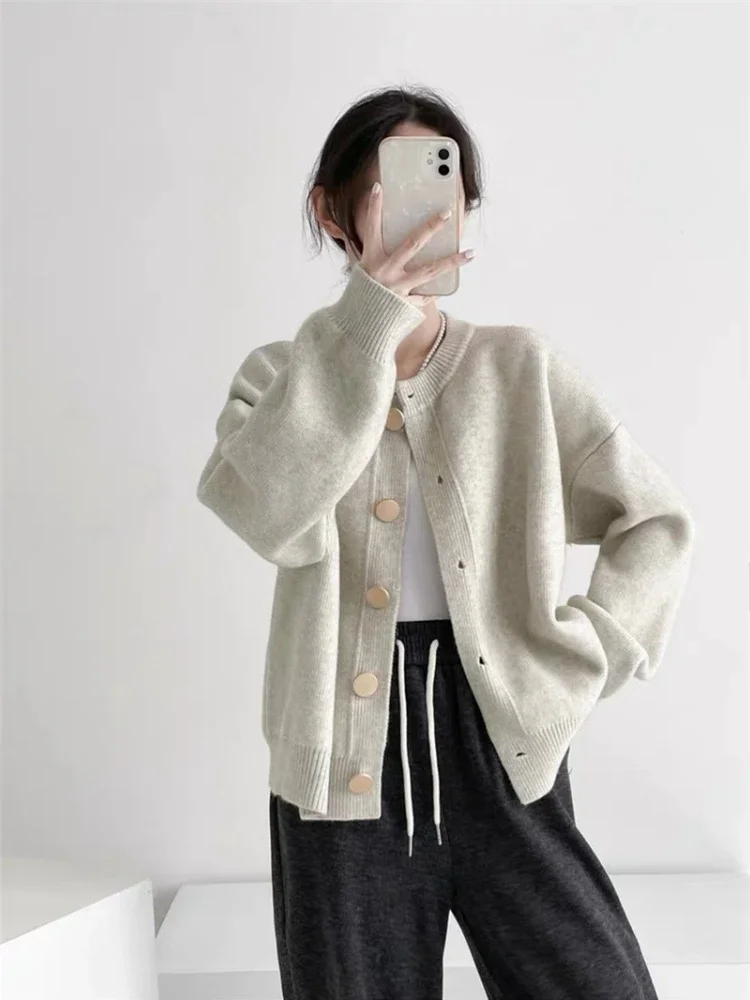 Novità in autunno inverno cardigan moda coreana da donna lavorato a maglia cappotti monopetto versione maglione corto girocollo pigro allentato