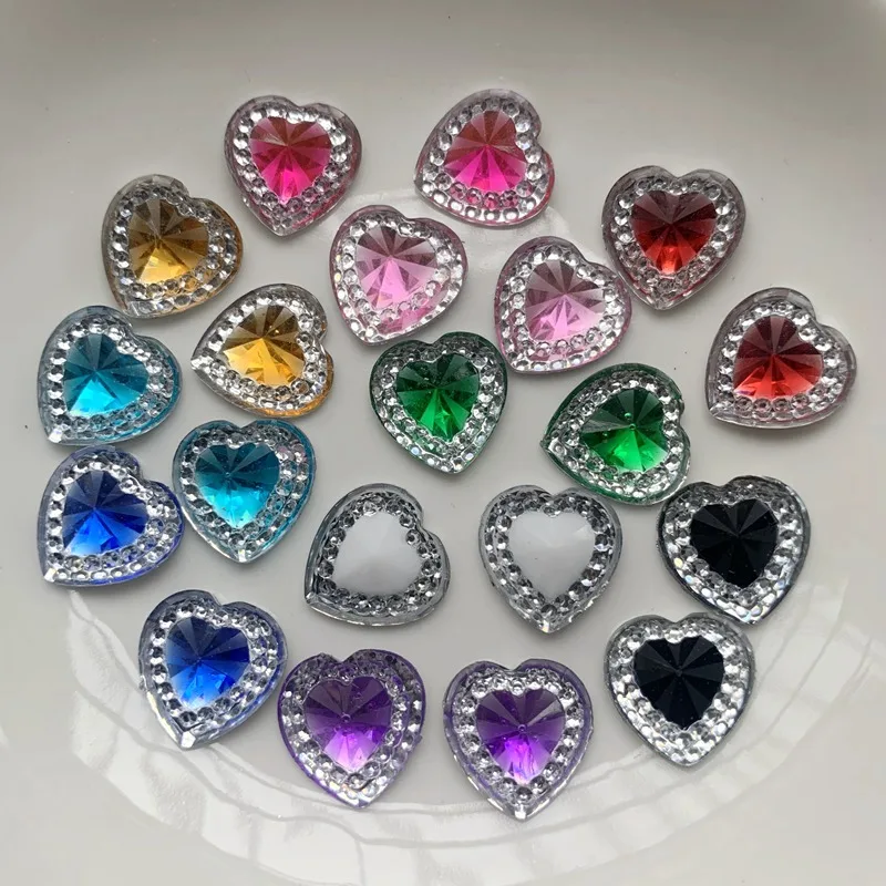 12 mm lucido resina strass bicolore a forma di cuore strass giardino artigianato a forma di cuore scrapbook accessori fai da te 80 pz/lotto