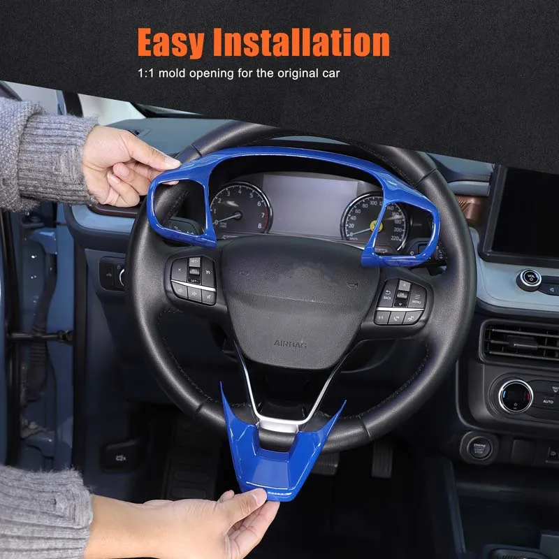 لفورد مافريك مافريك 2022 2023 2024 عجلة القيادة إطار الزخرفية عجلة توجيه سيارة مفتاح الإطار الزخرفية ABS الأزرق 2 قطعة #1