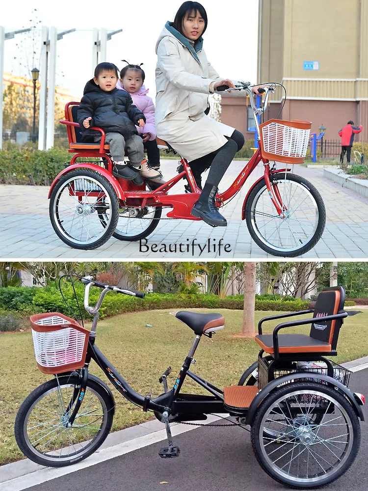 Elderly three wheeled rickshaws with dual pedals for adult travel save time