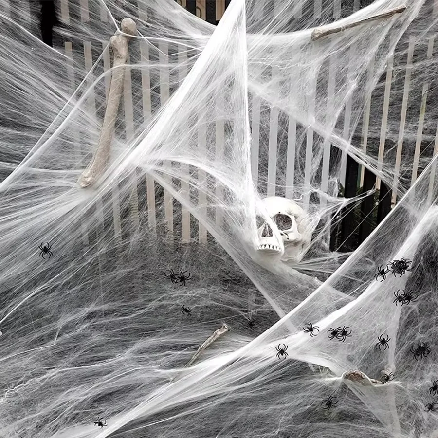 Halloween Decoration White Spider Web Artificial Stretchy Cobweb for Halloween Scary Home Party Scene Props Haunted House Decor