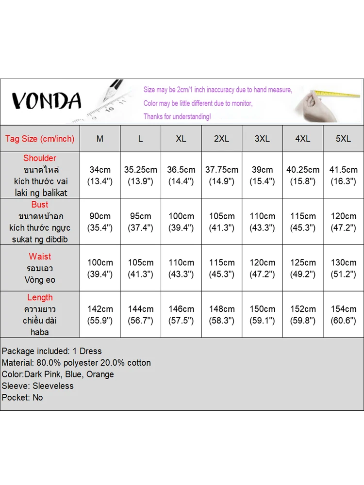 VONDA 2025 Letnia Sukienka Maxi w Kratę Damska Plisowana Długa Sukienka Letnia Boho Bez Rękawów na Imprezę Vestido Z Paskiem Casualowa Sukienka z Falbankami