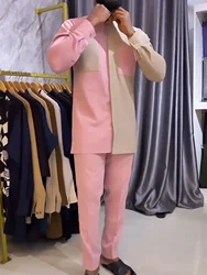 Kaftan African Traditional Men'S Clothes Big Size Elegant Pink Male Clothes Nigeria Adult High Quality Complete Men'S Suit Cheap