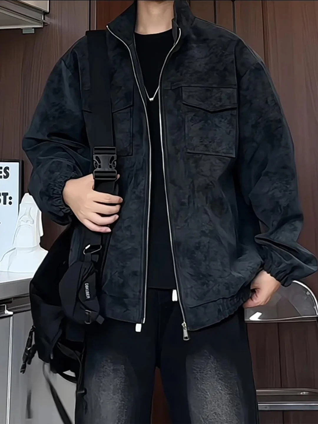 

Мужская куртка из искусственной кожи в американском ретро-стиле с эффектом окрашивания, с воротником-стойкой, для работы и активного отдыха, осенняя верхняя одежда, модная мужская одежда