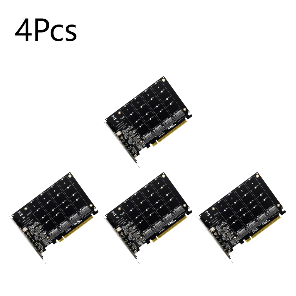 Fdit Quad M.2 NVME SSD auf PCI-E 4.0 X16 Adapter, hohe Geschwindigkeit 4 x 32 Gbps Soft Raid Karte mit LED-Anzeige, individuelle Unterstützung 2230 2242 2260 2280