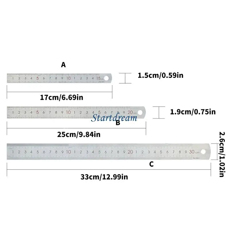 Stainless Steel Ruler 15/20/30cm Metal Ruler Measuring Tool Straight Ruler K92C