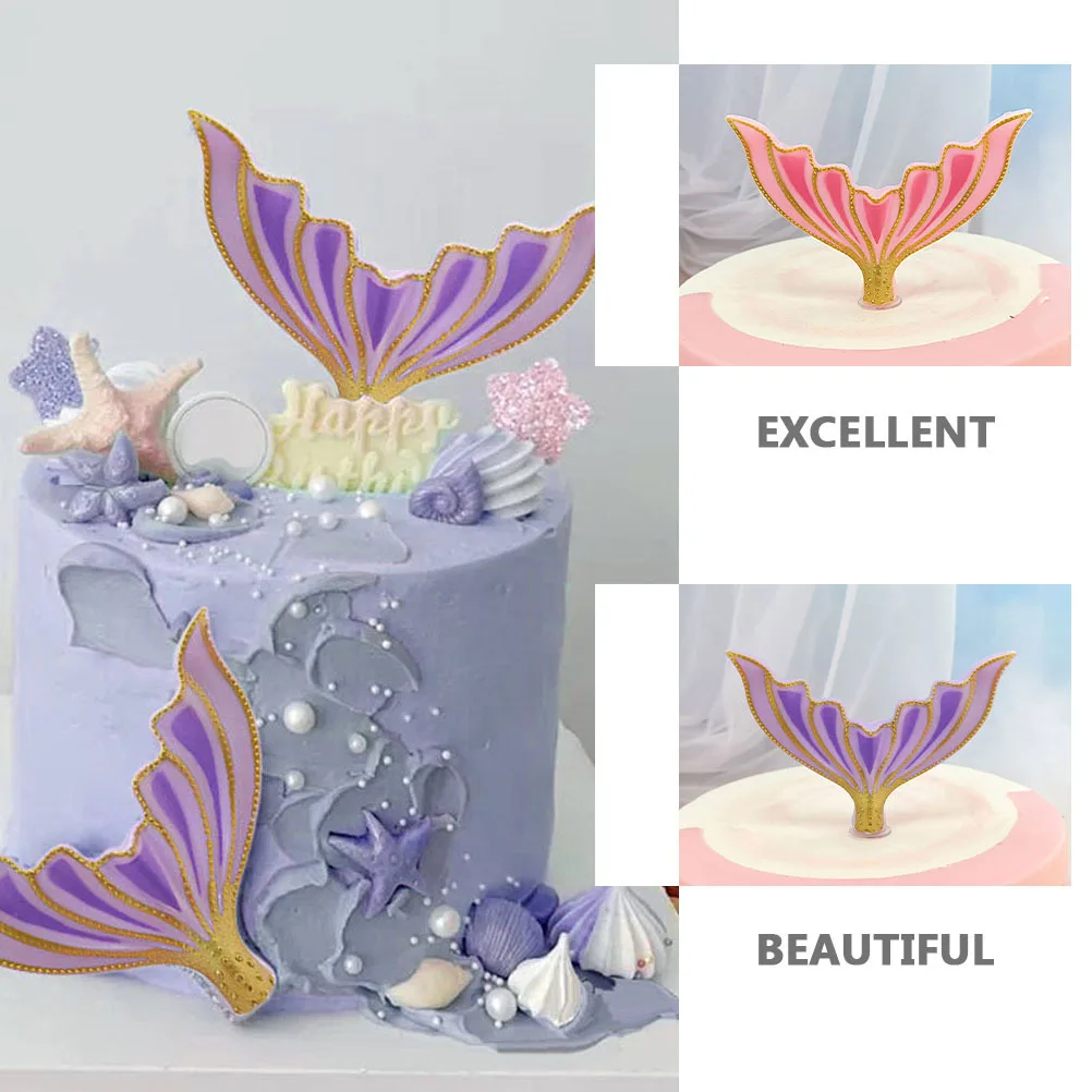 2Pcs Exquisite Cake Topper Decor Fishtail Shape Premium Material for Bakery Home Decoration Creative Baking Adorn Unique Cake