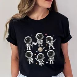 Harajuku Funny Aesthetic T-shirt Women Summer Fashion Cartoon Astronaut Graphic Y2k Tops Universe Space Punk Female Tees Shirt