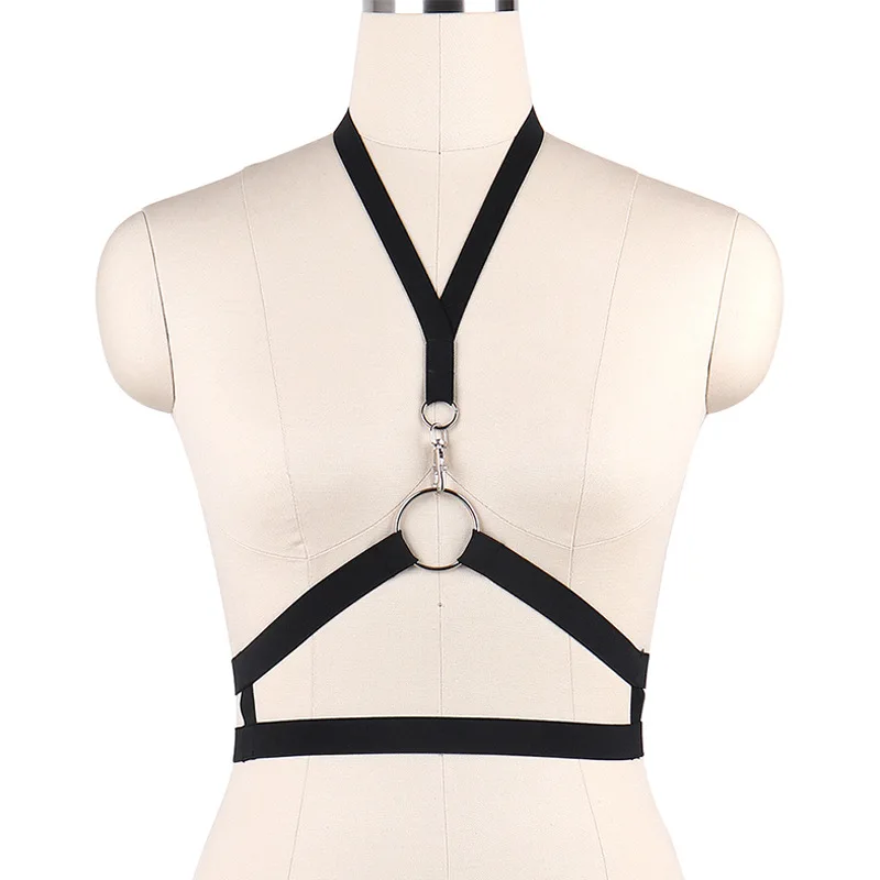 

Women Black Body Harness Wedding Lingerie Bondage Belt Punk Sexy Bra Hollow Suspenders Edgy Rave Body Harness Cage Bra