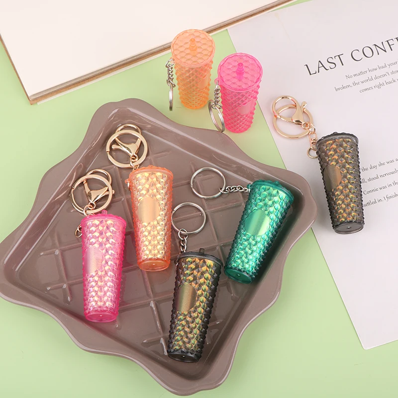 Creative Simulation Durian Pattern Drinking Cup Keychain Gradient Durian Cup Pendant Colorful Plastic Straw Cup Keyring