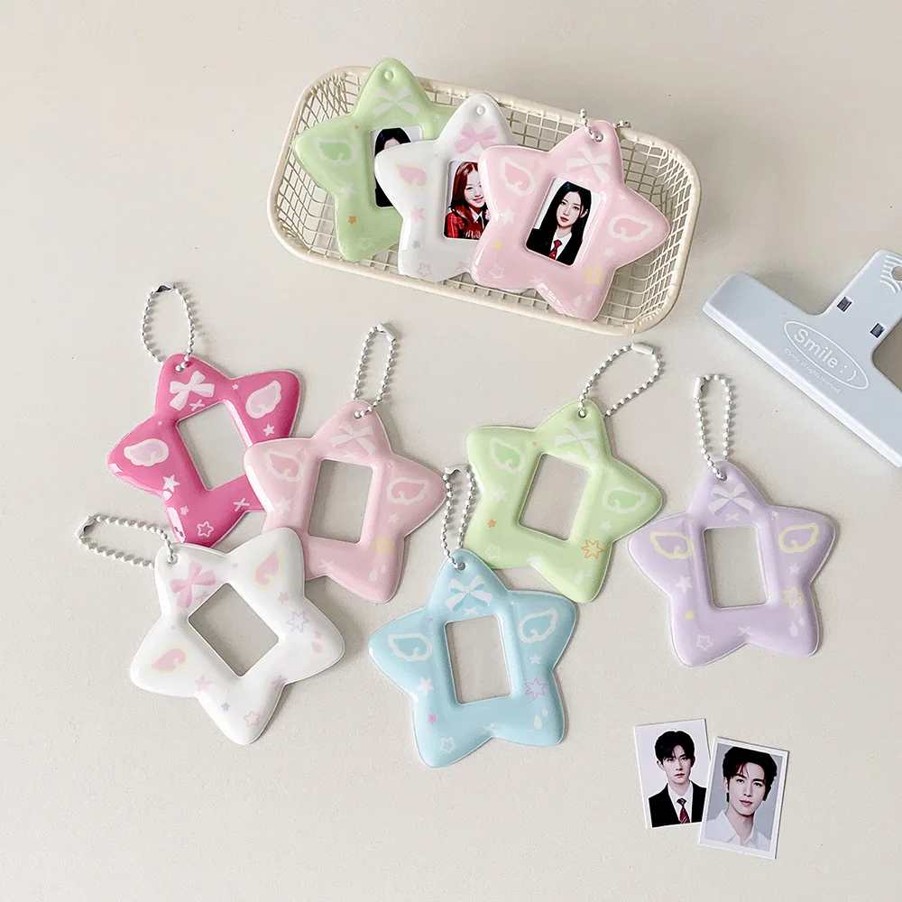 

With Keychain Mini Photocard Holder PVC Card Cover Hanging Decoration Idol Card Display Protector Star Pendant Idol Photo Card