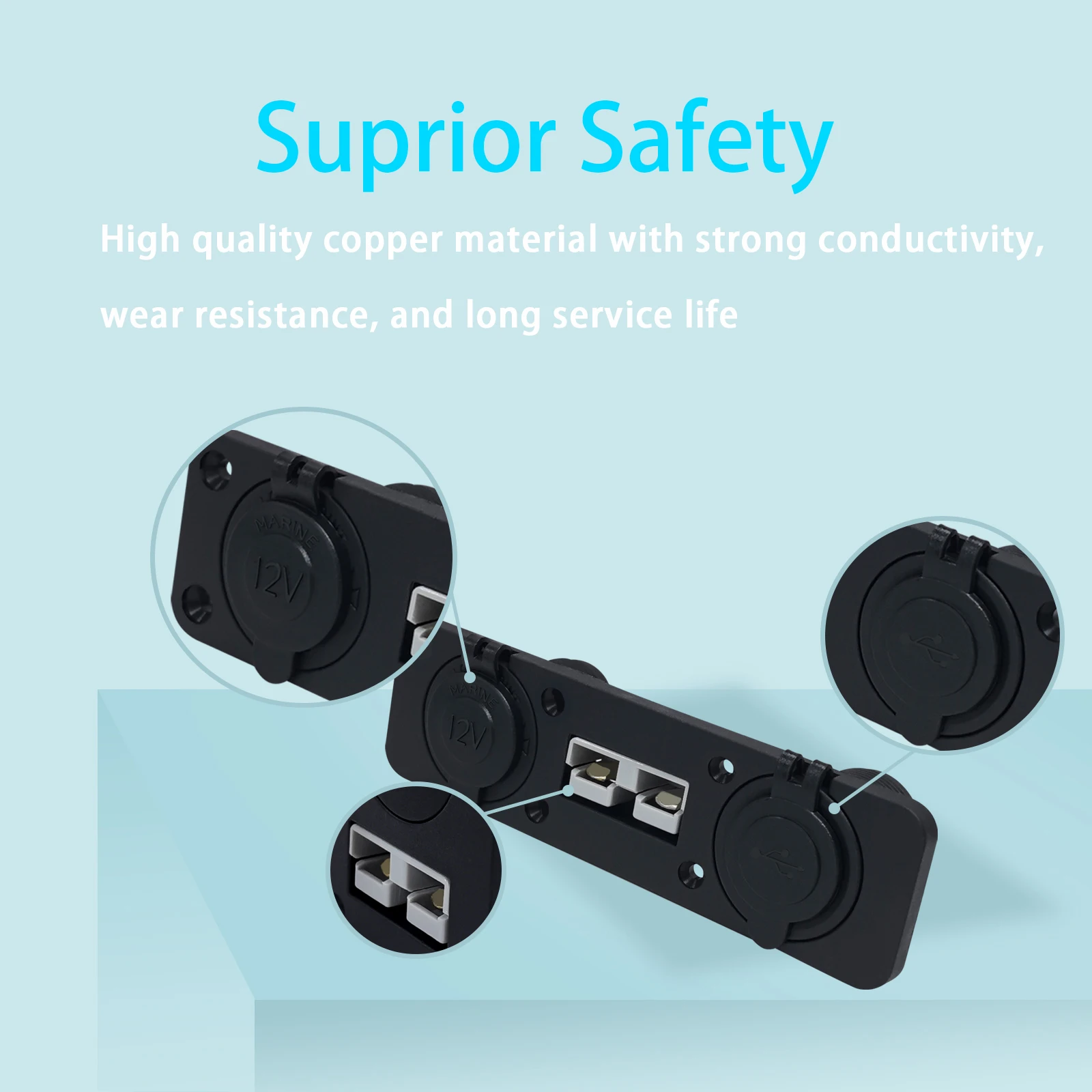 12/24V 3 IN 1 Flush Mount Panel 50A Anderson Plug Power Hub Connector Dual USB Type-C Cigarette Lighter Socket for Boat Caravan