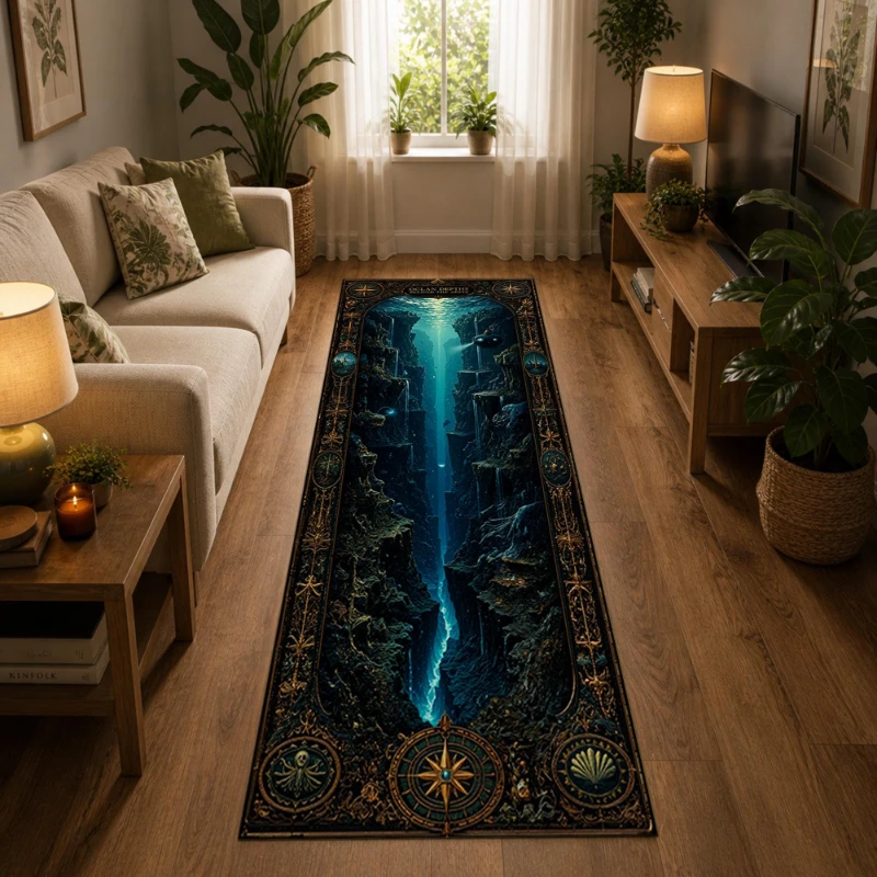 Deep Ocean Abyss Compass Vintage Frame print Runner Rug,Corridor,Entryway,Kitchen,Washable Runner Rug,Home Decor Surprise