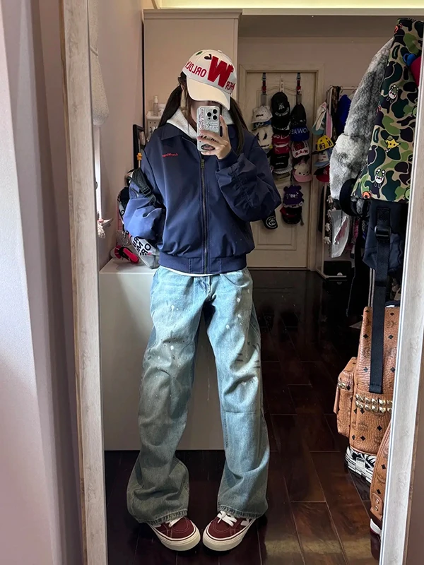 

Мужские джинсы American Vibe свободного прямого кроя с эффектом окрашивания спреем, деним с высокой талией, винтажный стиль Cleanfit, осенняя мода