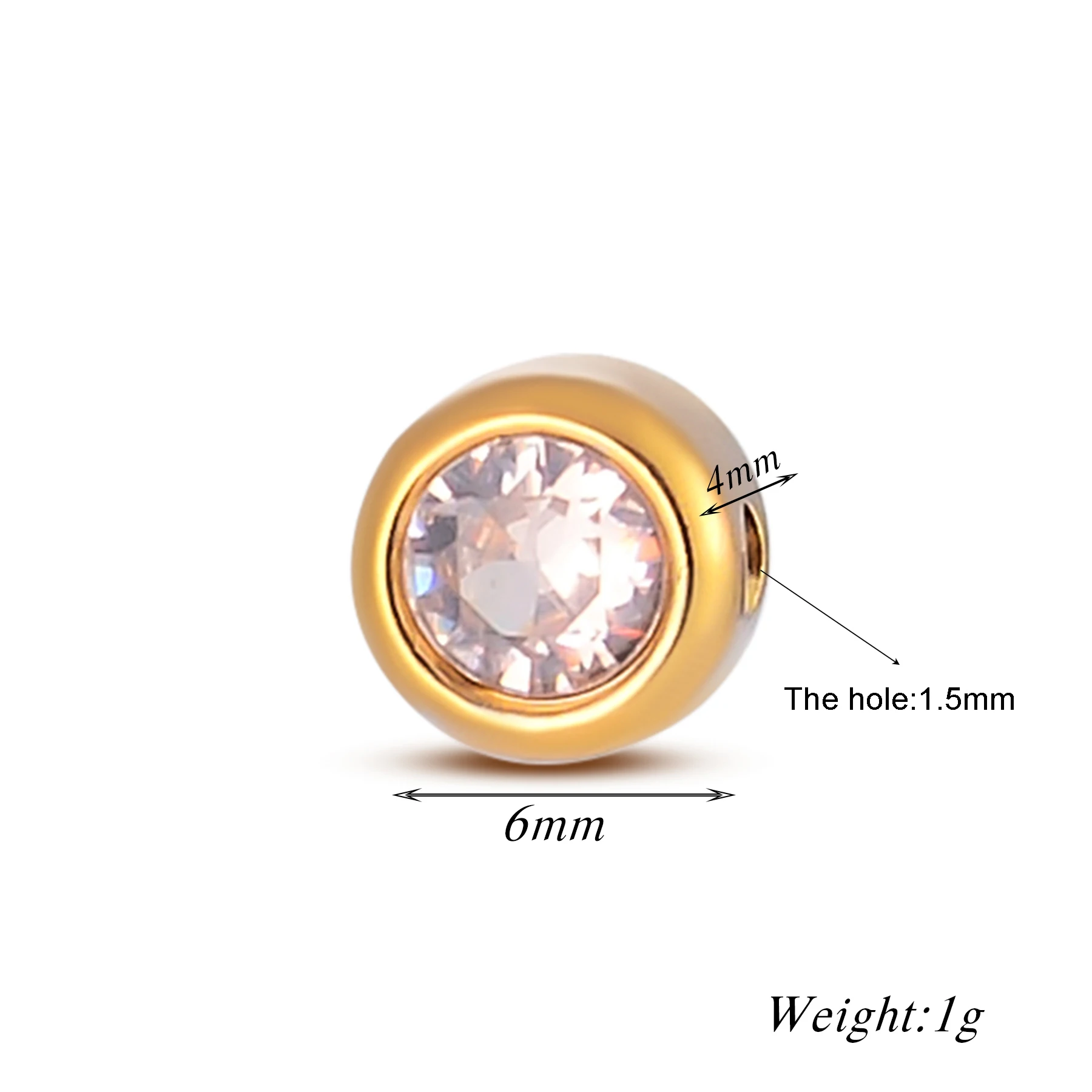 6 قطعة/الوحدة الذهب اللون الفولاذ المقاوم للصدأ الزركون الخرز 6 مللي متر المعلقات الصغيرة للنساء DIY بها بنفسك مجوهرات قلادة سوار صنع
