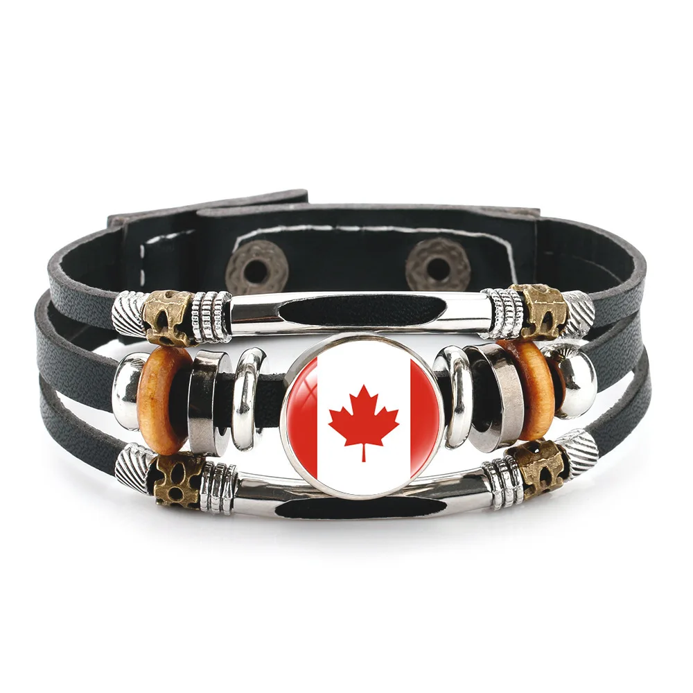 South Africa vs Canada Flag Retro Leather Bracelet Elimination Team New Team Duel FanCommemorative Bracelet