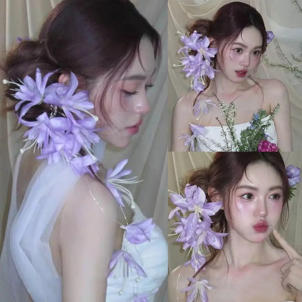 Hiasan Kepala Pengantin Rumbai Bunga Peri Gaya Perancis Elegan Hiasan Kepala Pengantin Pesta Pernikahan Perhiasan Rambut Aksesori Rambut