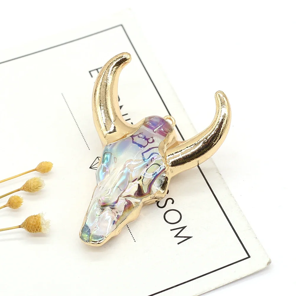

Natural Stone Exquisite Carved Bull Head Pendant Jewelry Making DIY Necklace Earring Accessories Gift 40x45mm