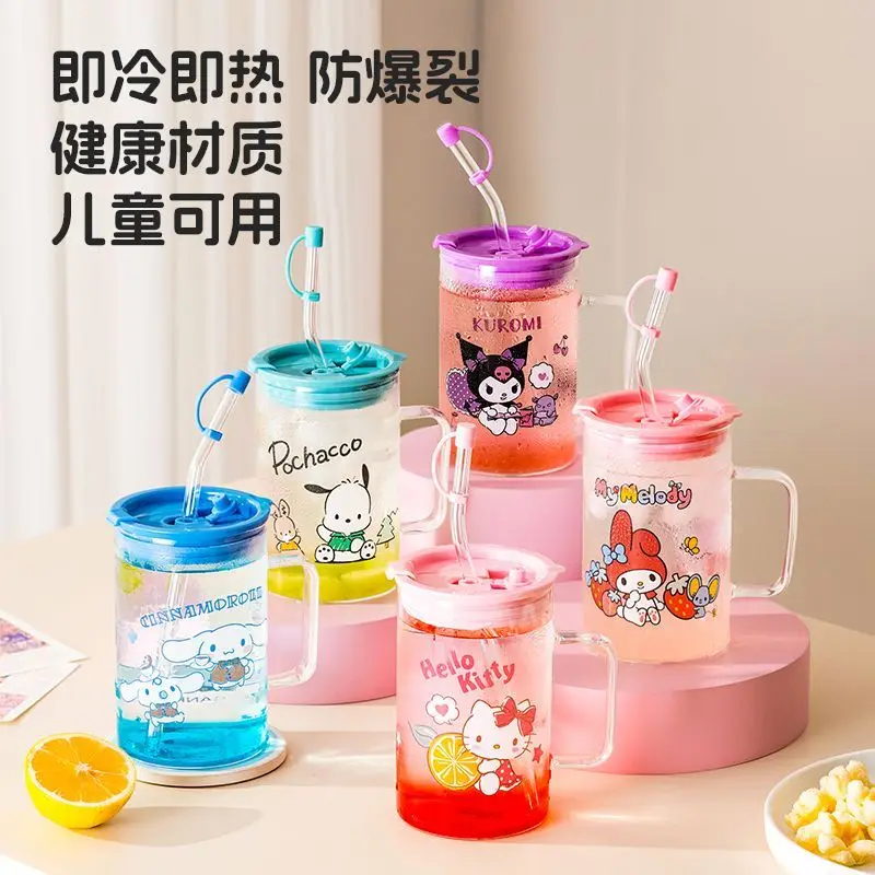 

Sanrio Hello Kitty Kuromi cartoon straw glass girl high-looking cute office cup household large capacity with scale water cup