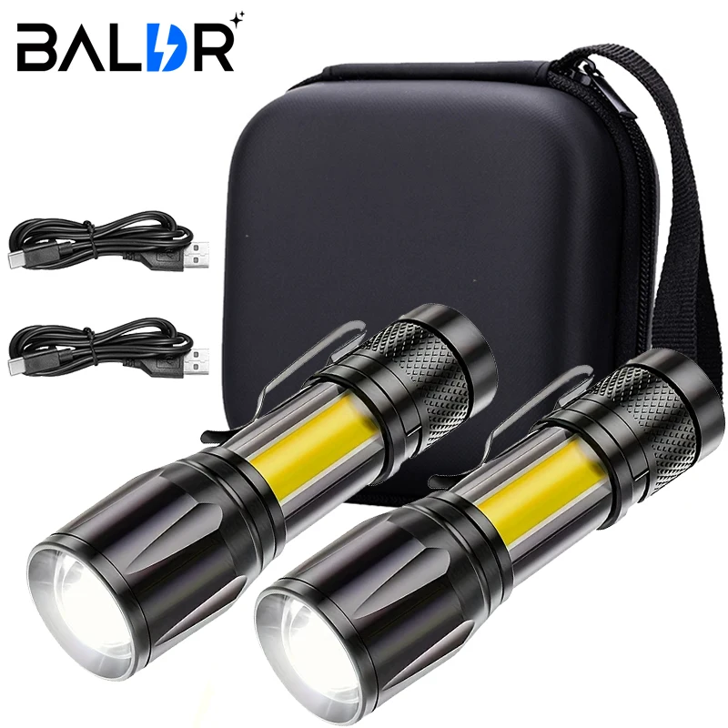 Powerful Mini LED Flashlight COB+XPE Zoom Torch Built In Battery USB Rechargeable Light Outdoor Portable Camping Emergency Lamp