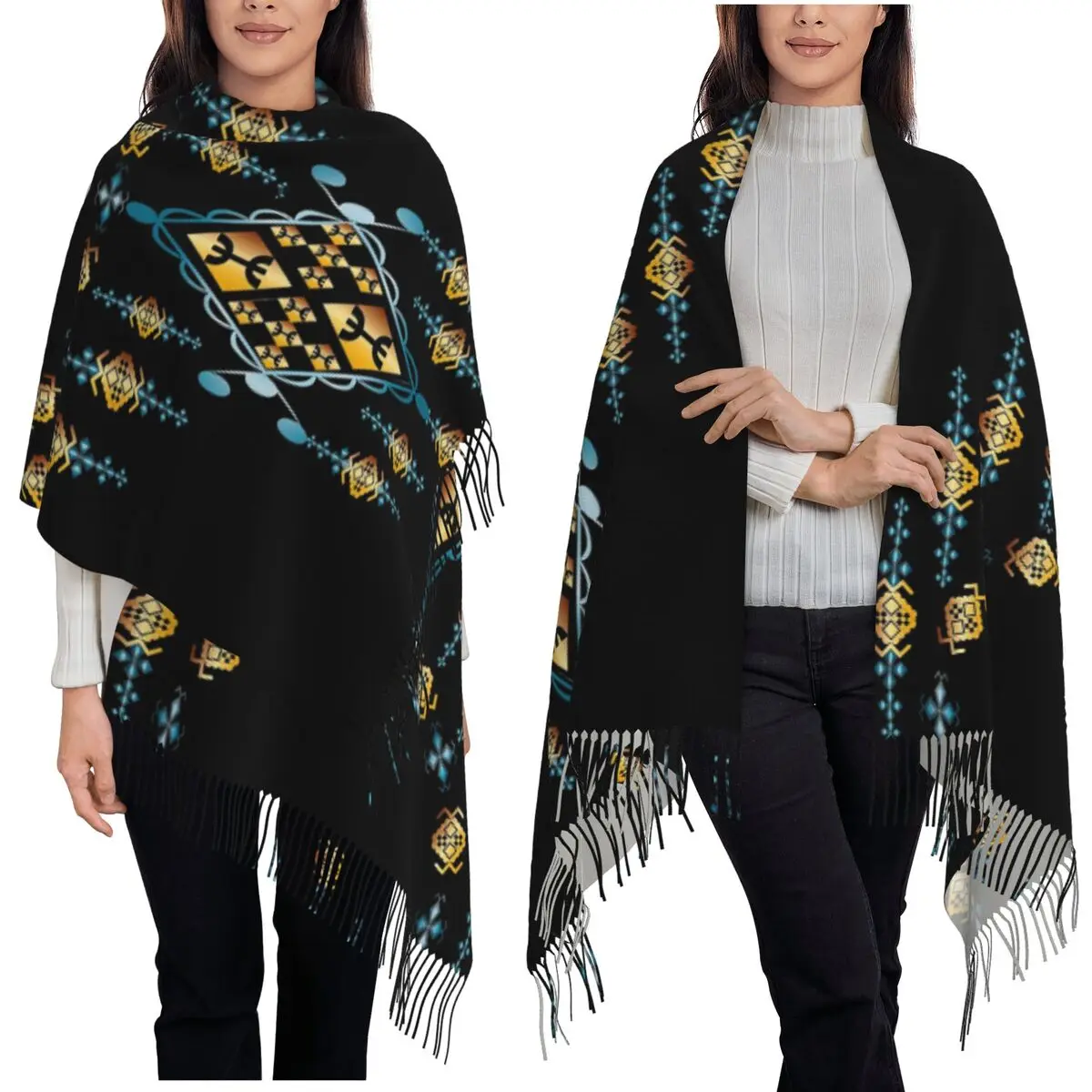 

Kabyle Jewelry Amazigh Africa Шарф в этническом стиле Шарфы с кисточками для женщин Мягкие теплые шали и накидки Длинная осенне-зимняя шаль