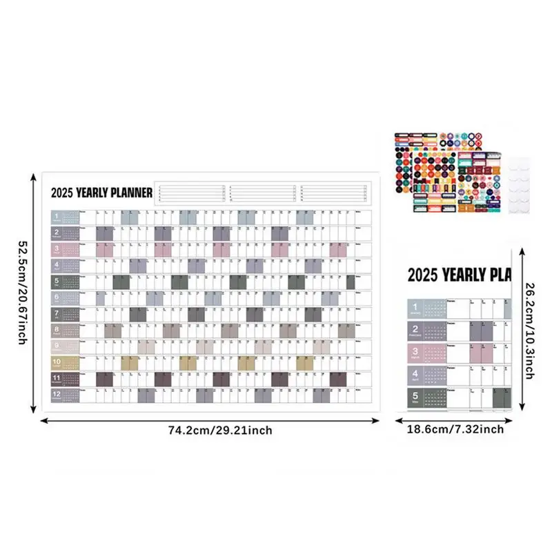 Wandkalender 2025, großes jährliches Jahr, Wandkalender mit Aufklebern, Heimdekoration, horizontal, dickes Papier, Poster, Kalenderplan