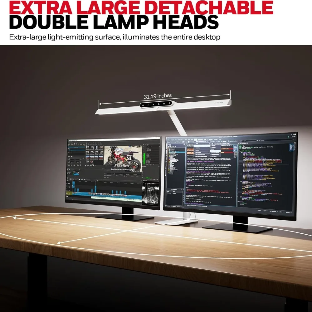 مصباح مكتب LED من هانيويل مع قاعدة - مصباح مكتبي HJ1WT Sunturalux للعناية بالعين للمكتب المنزلي، مصباح مكتب كمبيوتر 1200LM