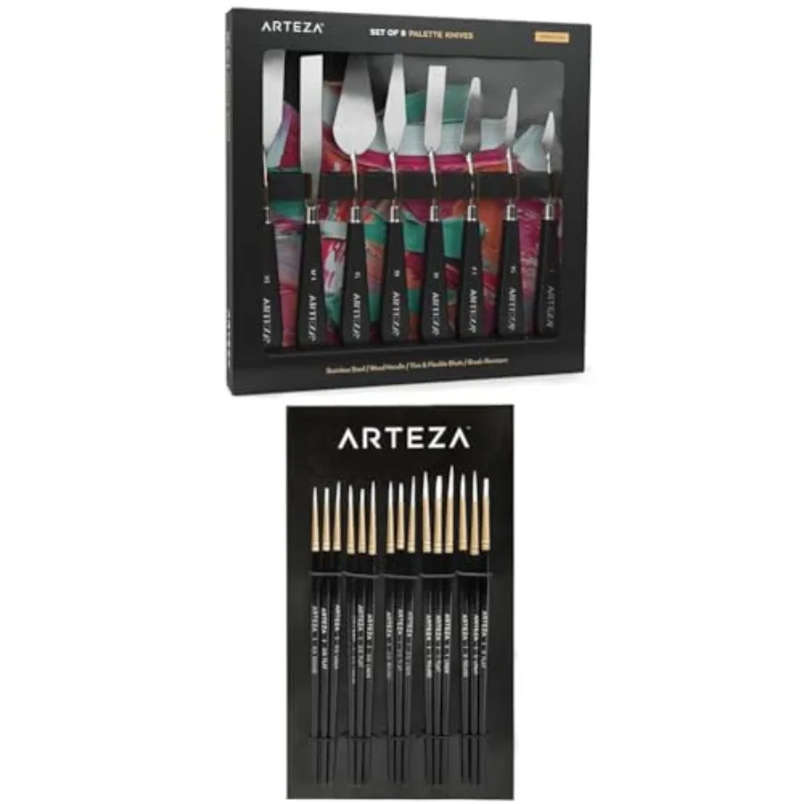 

Palette Knives 8-Pack, Sizes No. 1 and Detail Paint Brushes Set of 15